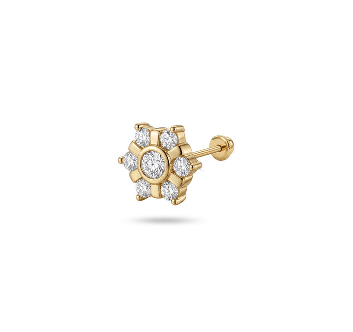 Iris snowflake gold ear piercing