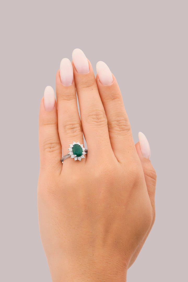Diana Flower Diamond Ring - Emerald