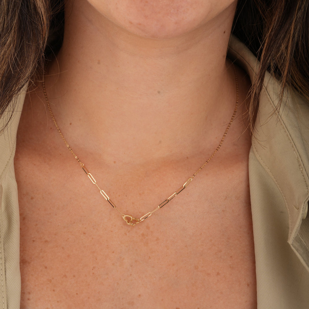 Iris Double Heart Link Chain Gold Necklace