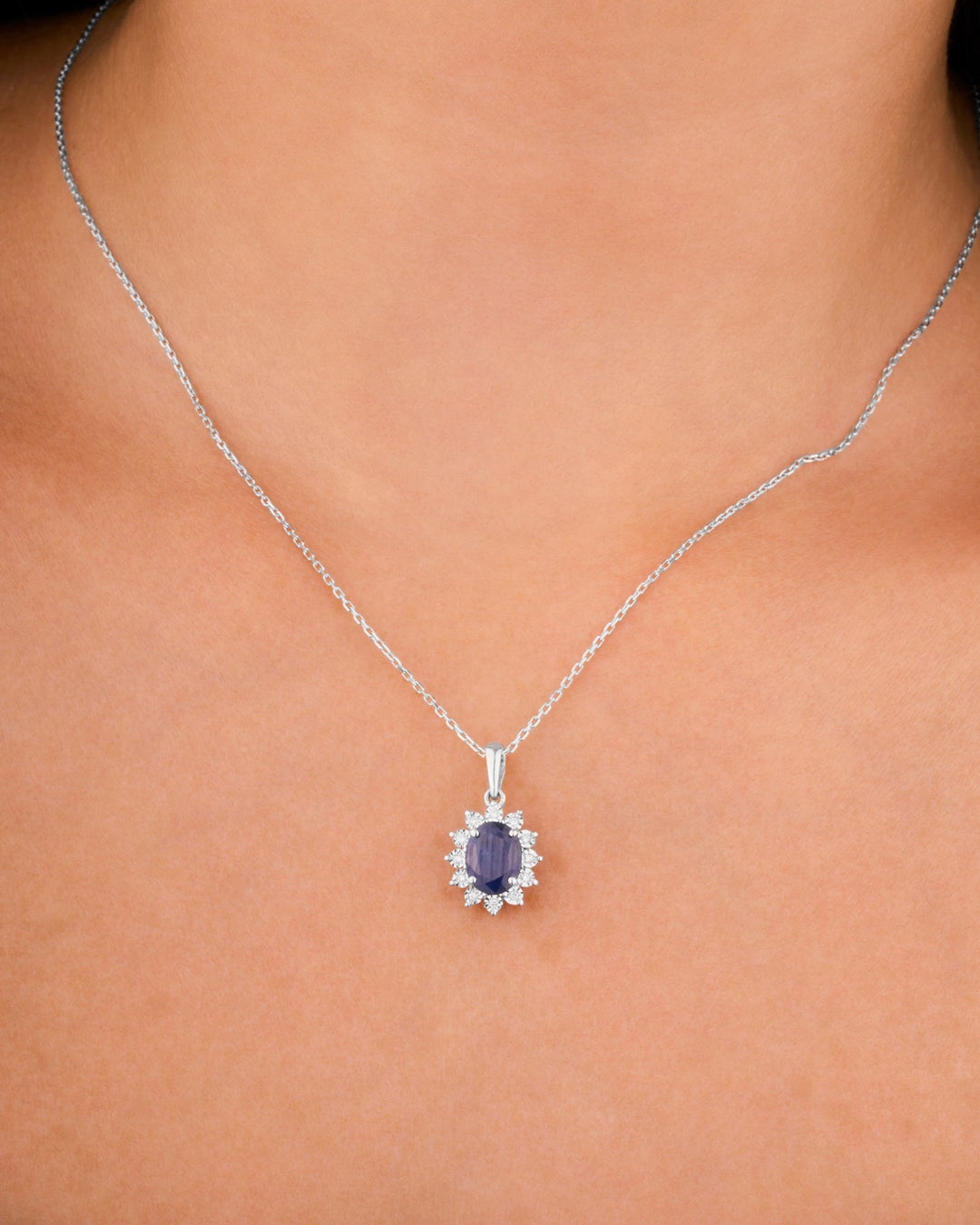 Diana Flower Diamond Pendant Chain - Sapphire