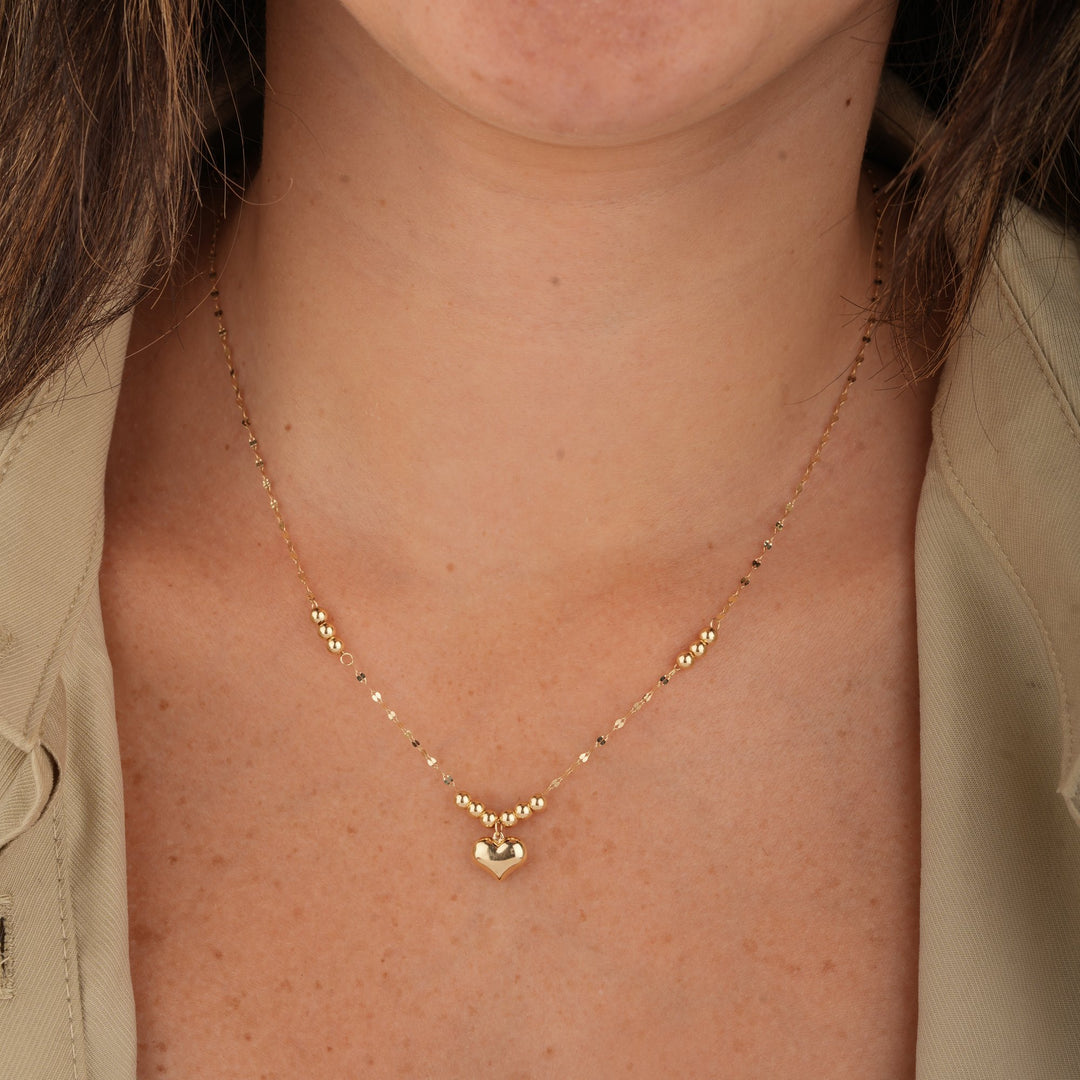 Iris Heart Beads Gold Necklace
