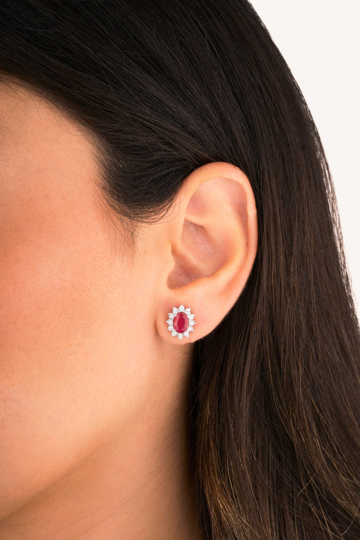 Diana Flower Diamond Earring - Ruby