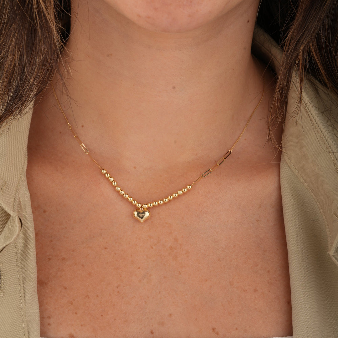 Iris Beaded Heart Gold Necklace