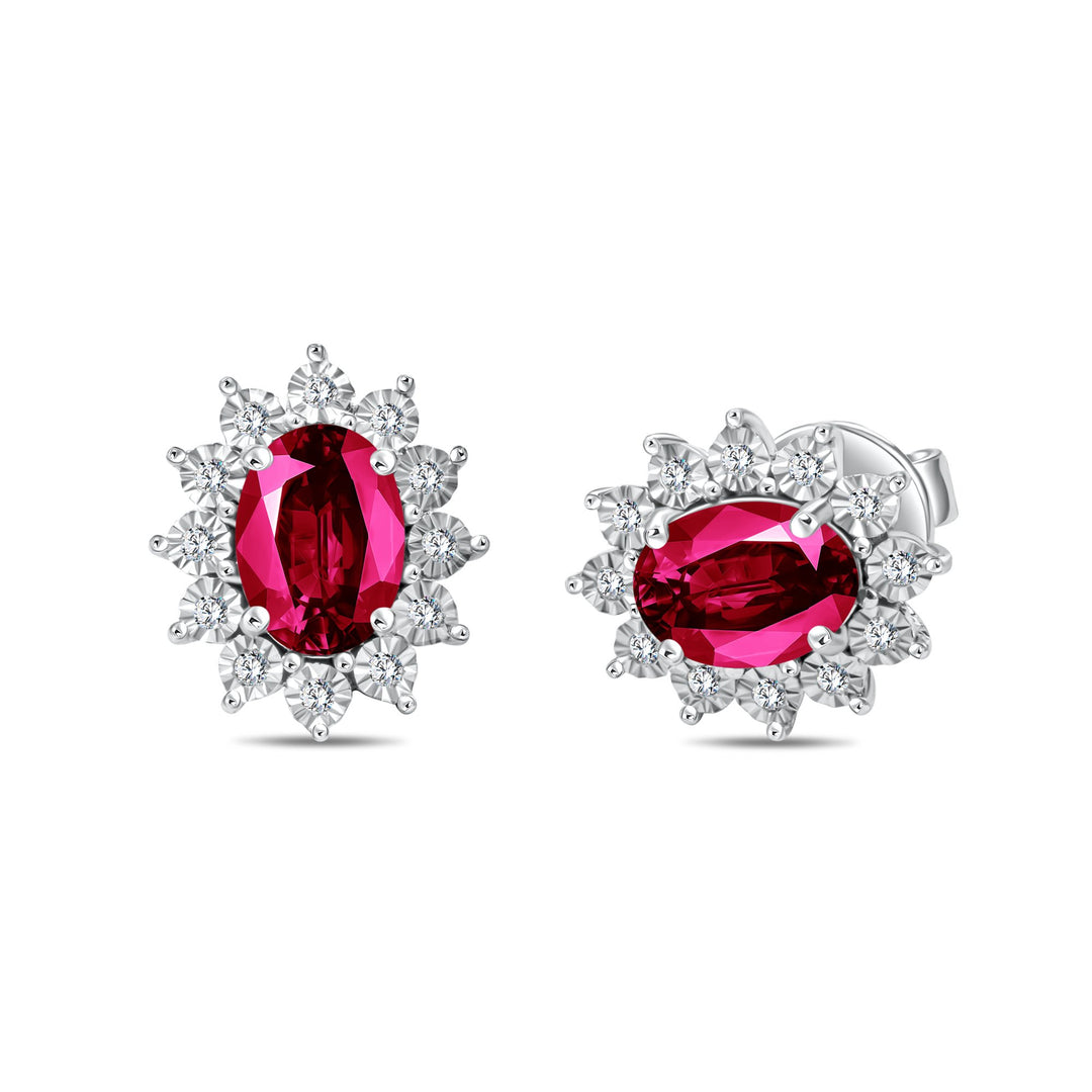 Diana Flower Diamond Earring - Ruby