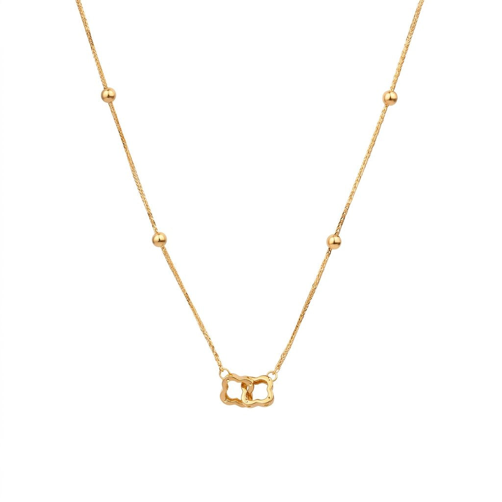Iris Double Clovers OverLoobing Gold Necklace
