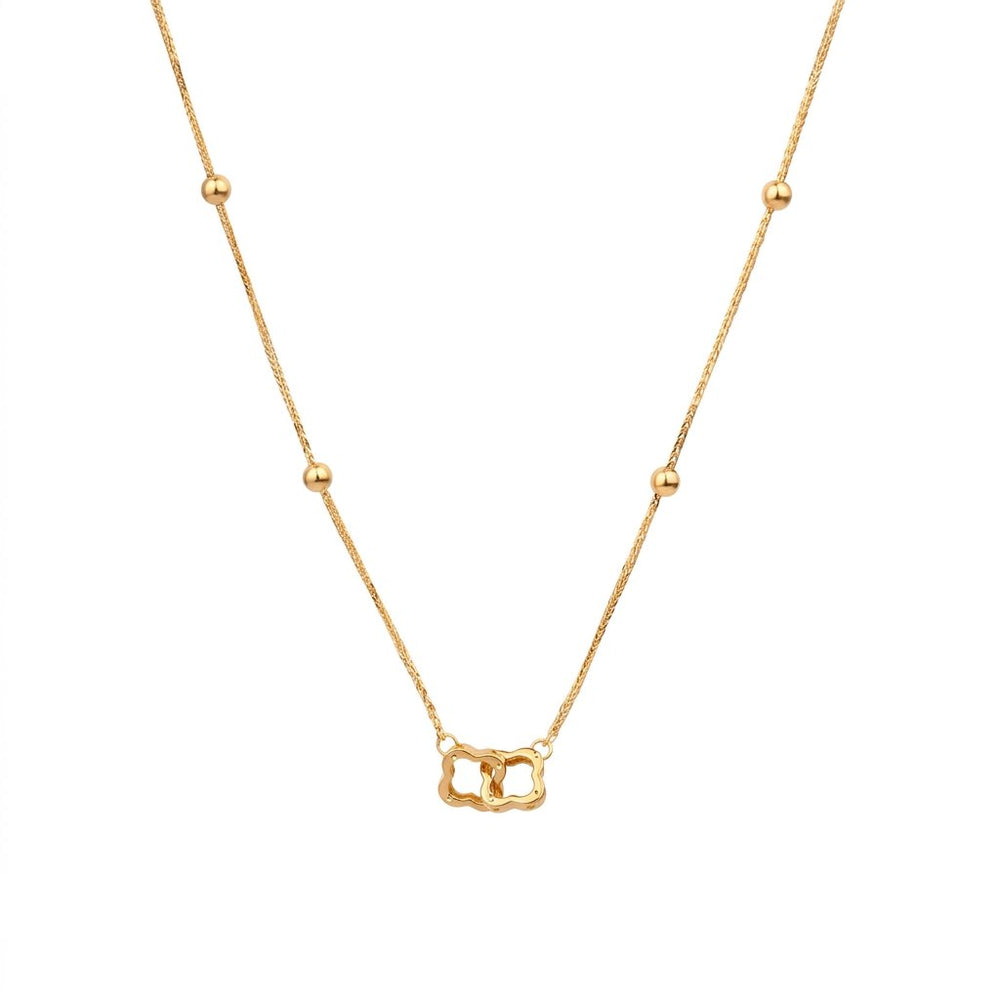 Iris Double Clovers OverLoobing Gold Necklace