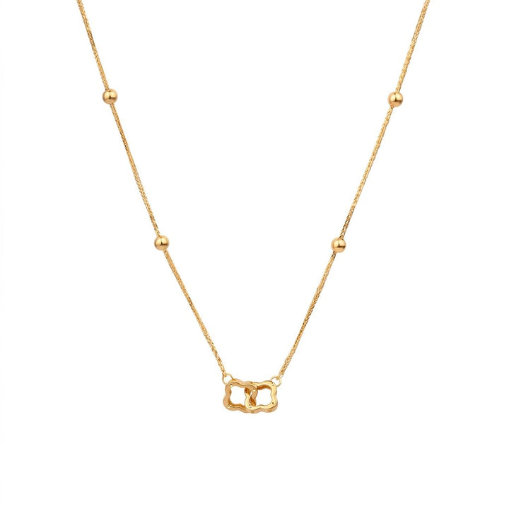 Iris Double Clovers OverLoobing Gold Necklace