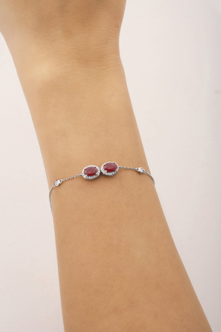 Diana Oval Double Diamond Bracelet - Ruby