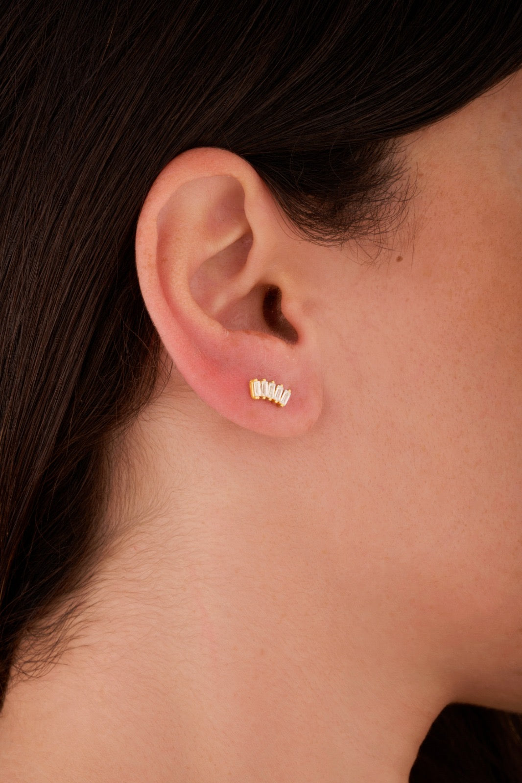 iris five tiny rectangles gold ear piercing