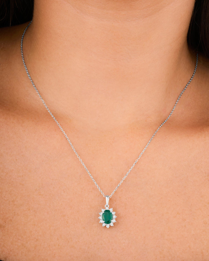 Diana Flower Diamond Pendant Chain - Emerald