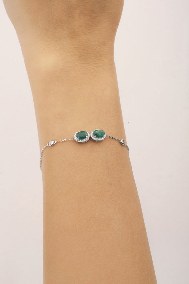 Diana Oval Double Diamond Bracelet - Emerald