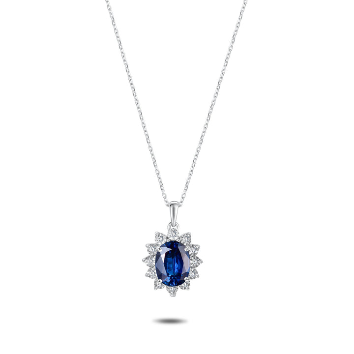 Diana Flower Diamond Pendant Chain - Sapphire