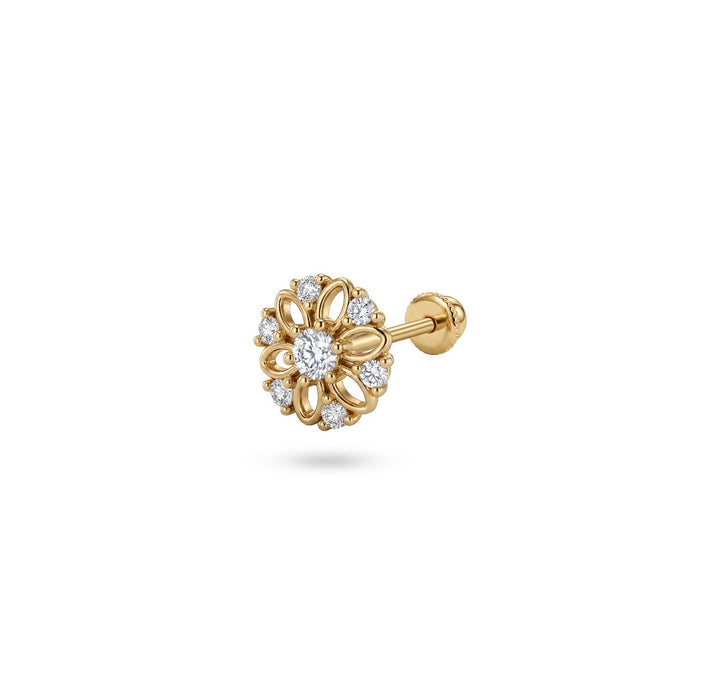 Iris rounded flower gold ear piercing