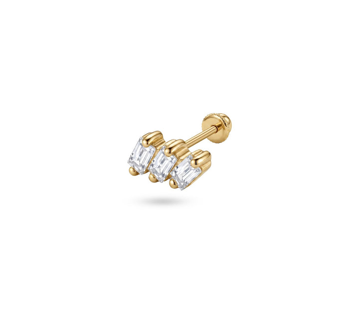 Iris three tiny rectangles gold ear piercing