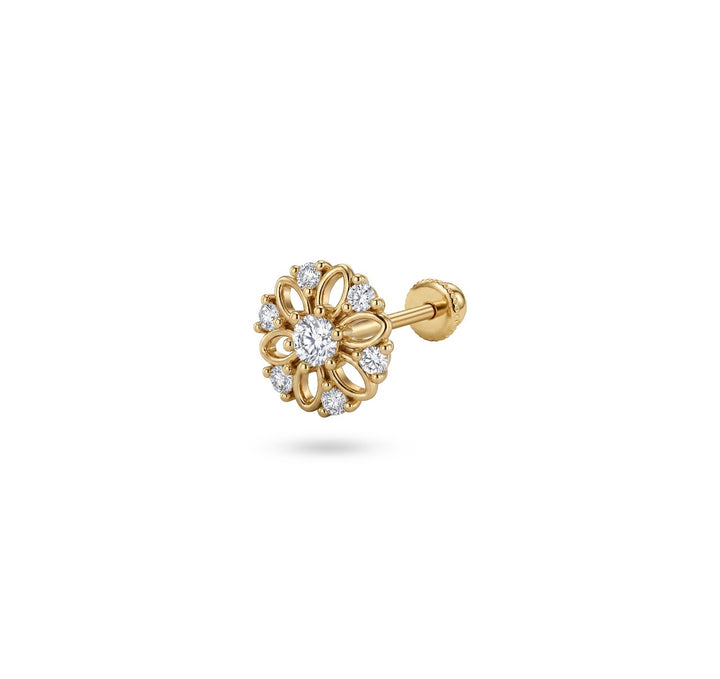 Iris round,snowflake gold ear piercing