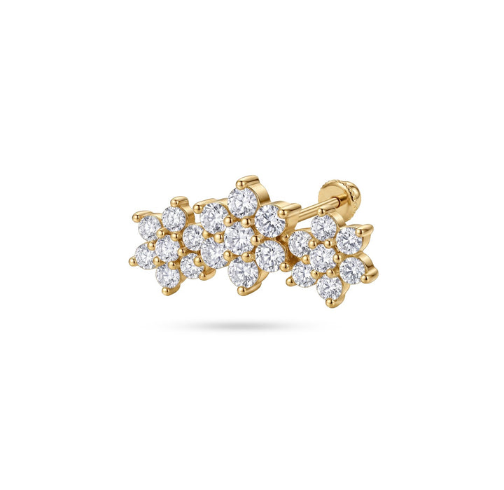 Iris three snowflakes gold ear piercing