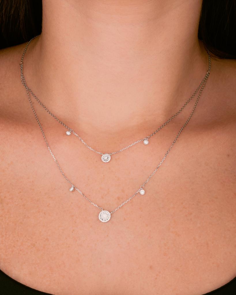 Trendy Double Circle Layers Diamond Necklace