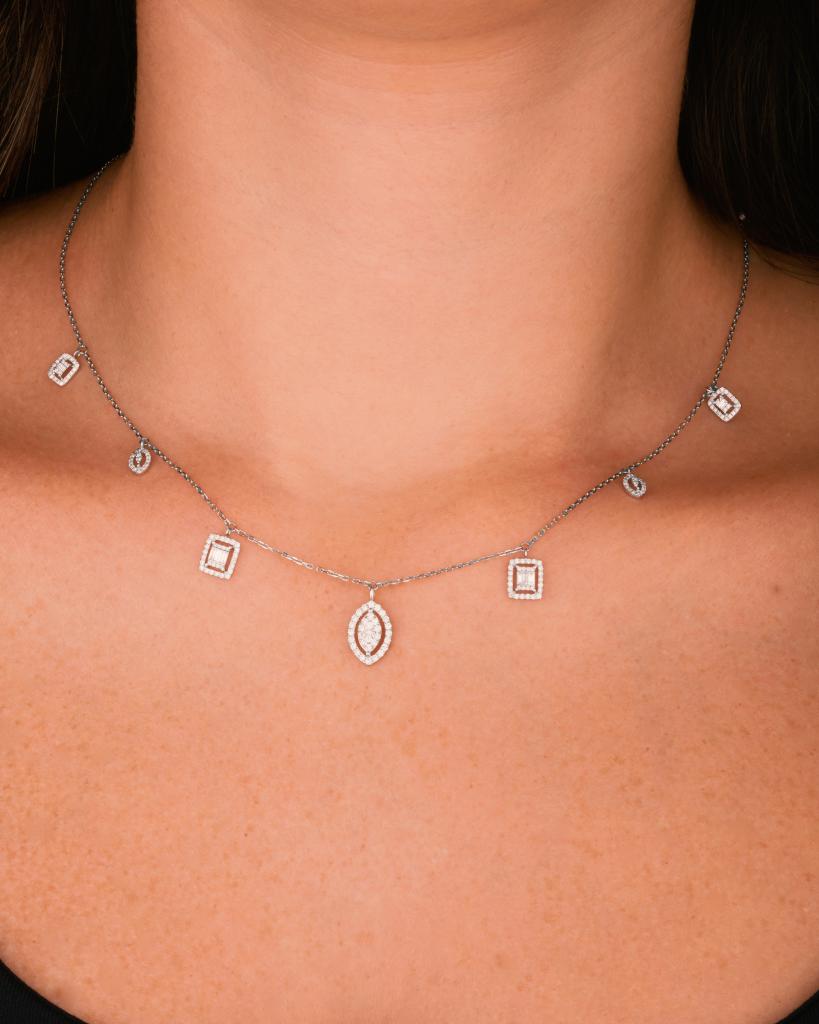 Trendy Pear with Square Diamond Necklace