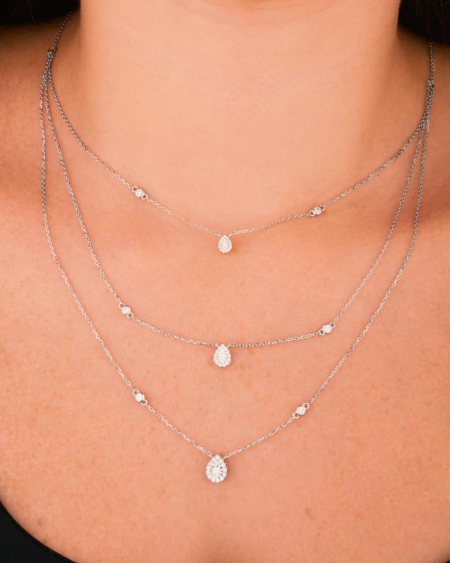 Trendy Triple pear Layers Diamond Necklace