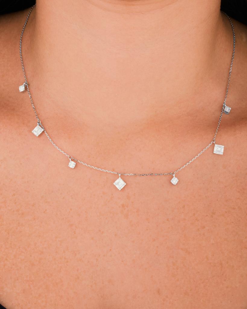 Trendy Multi Squared Sizes Diamond Necklace