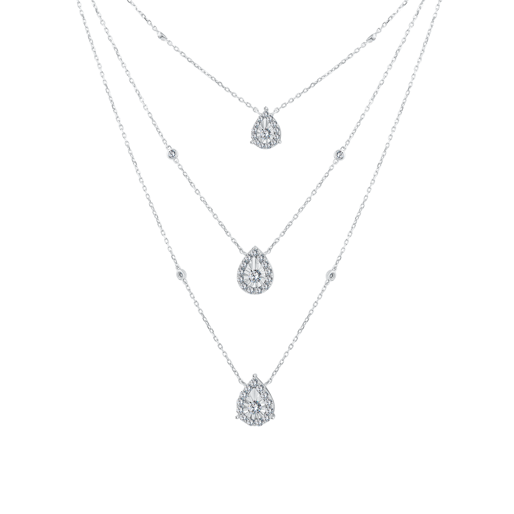 Trendy Triple pear Layers Diamond Necklace