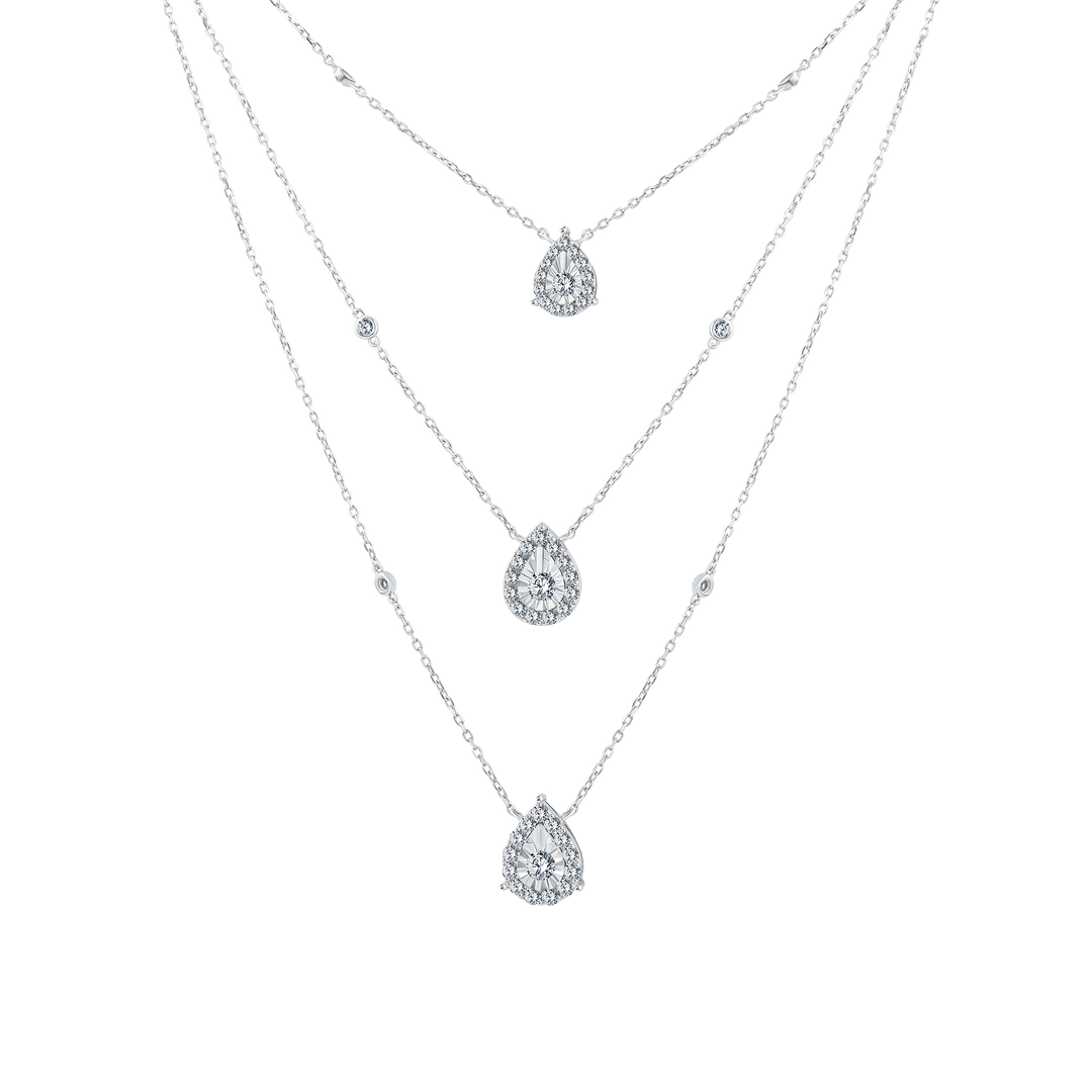 Trendy Triple pear Layers Diamond Necklace