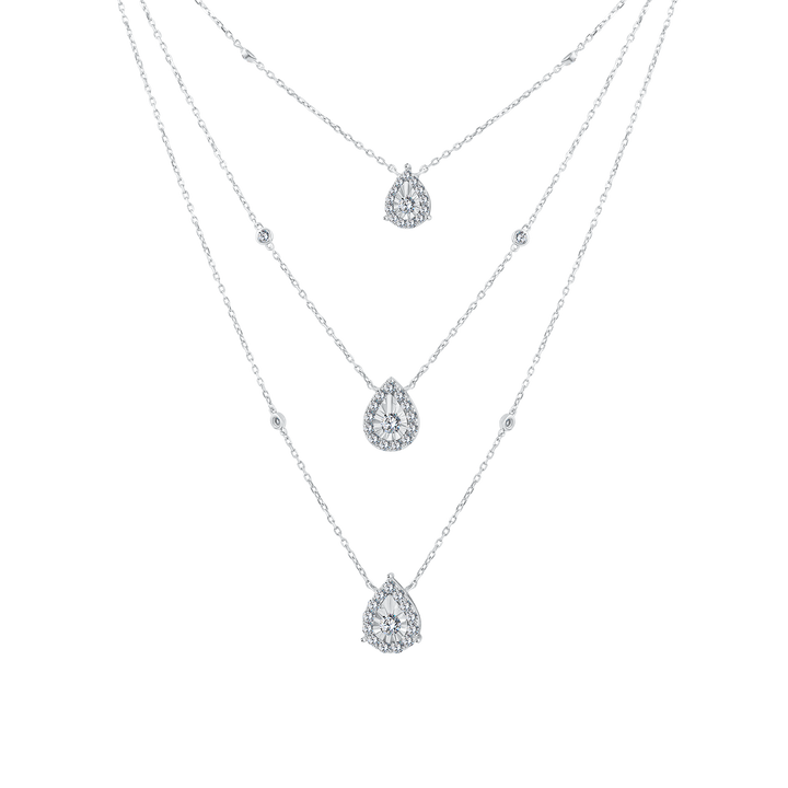 Trendy Triple pear Layers Diamond Necklace