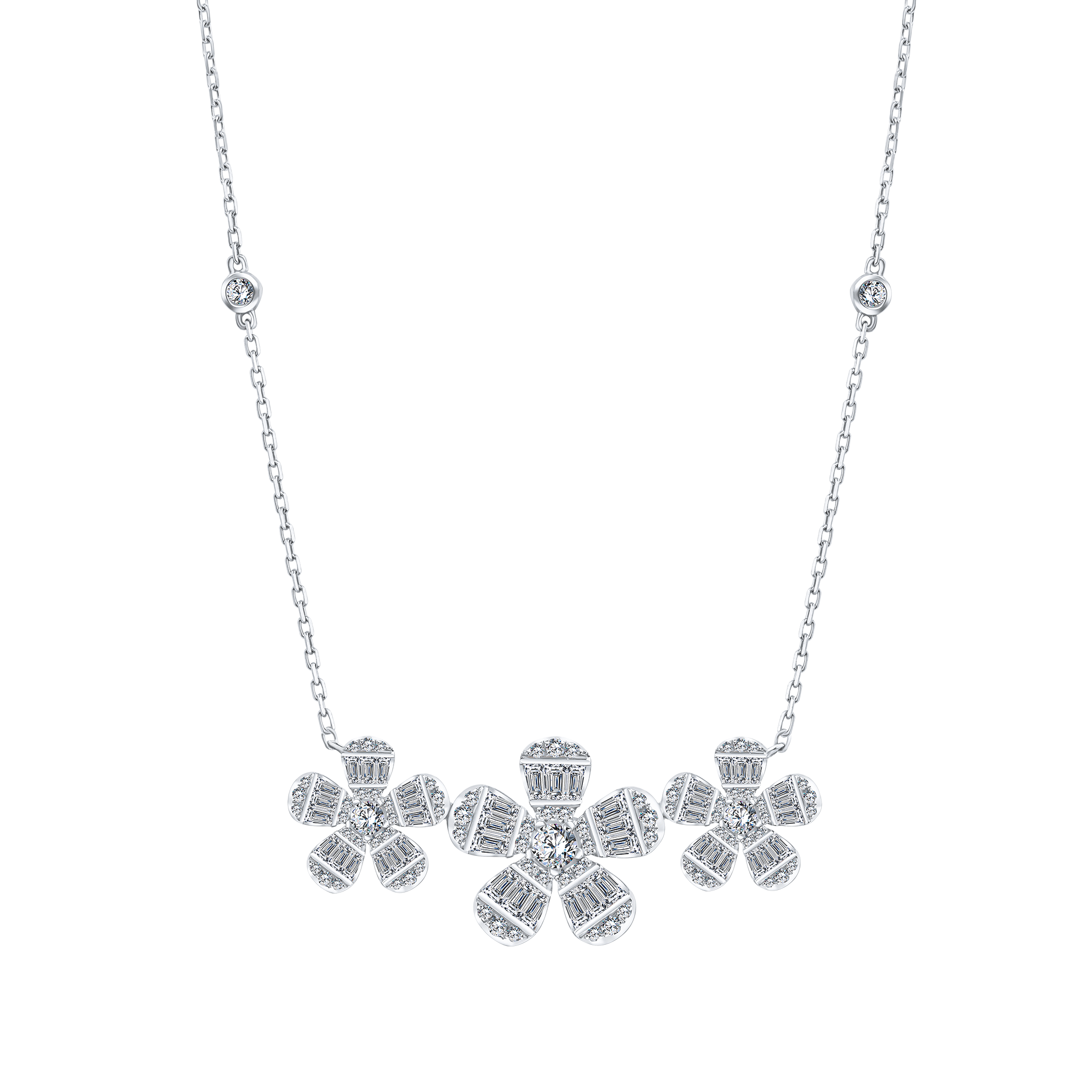 Trendy Triple Flowers Diamond Necklace