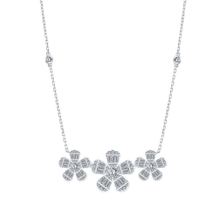 Trendy Triple Flowers Diamond Necklace
