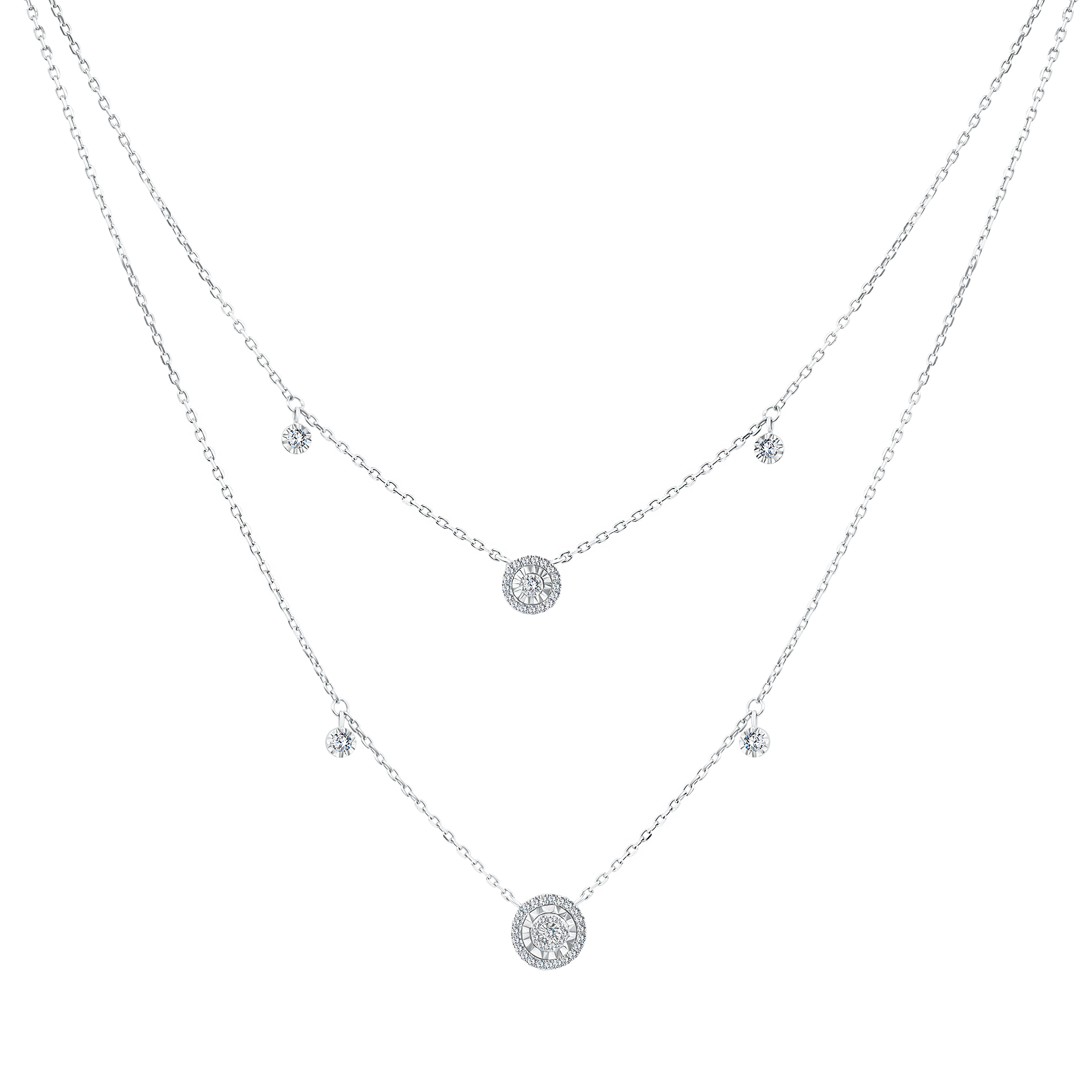 Trendy Double Circle Layers Diamond Necklace