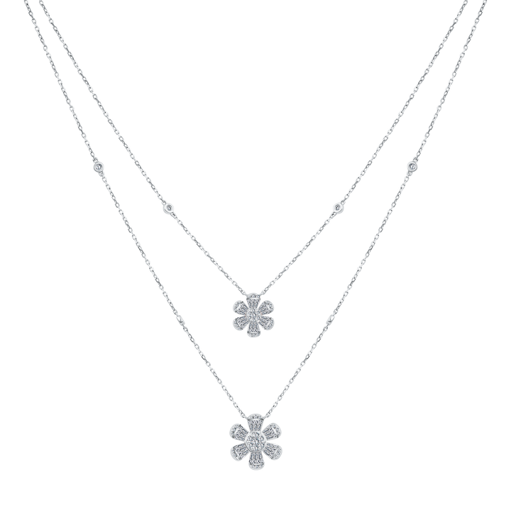 Trendy Double Flowers Diamond Necklace