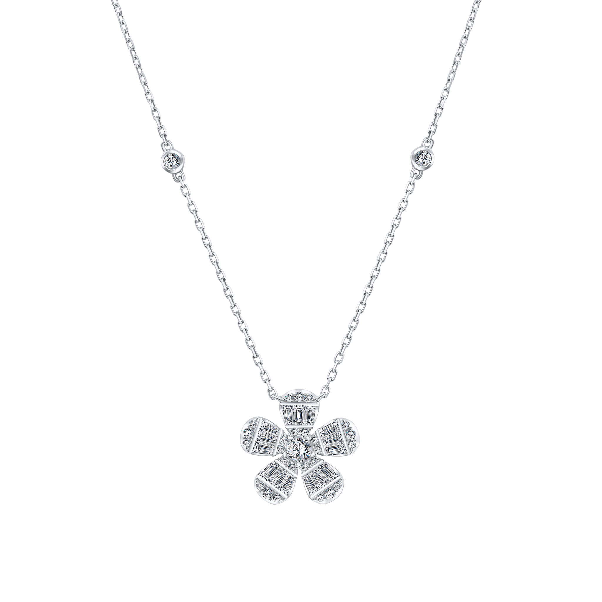 Trendy Medium Flower Diamond Necklace