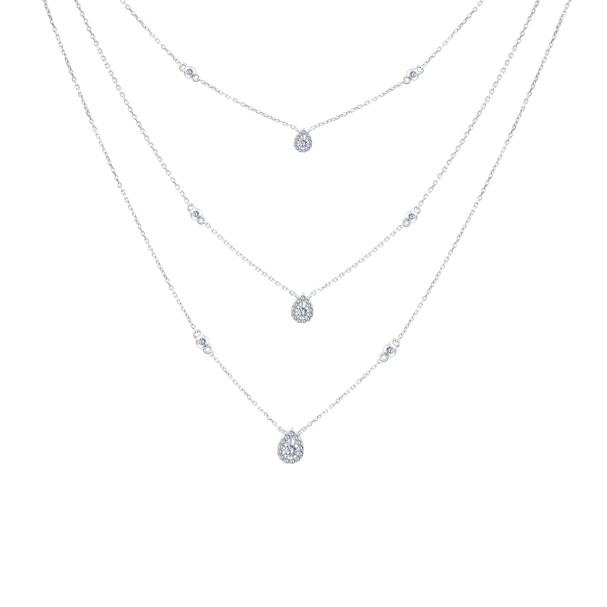 Trendy 3 Layers pear Diamond Necklace