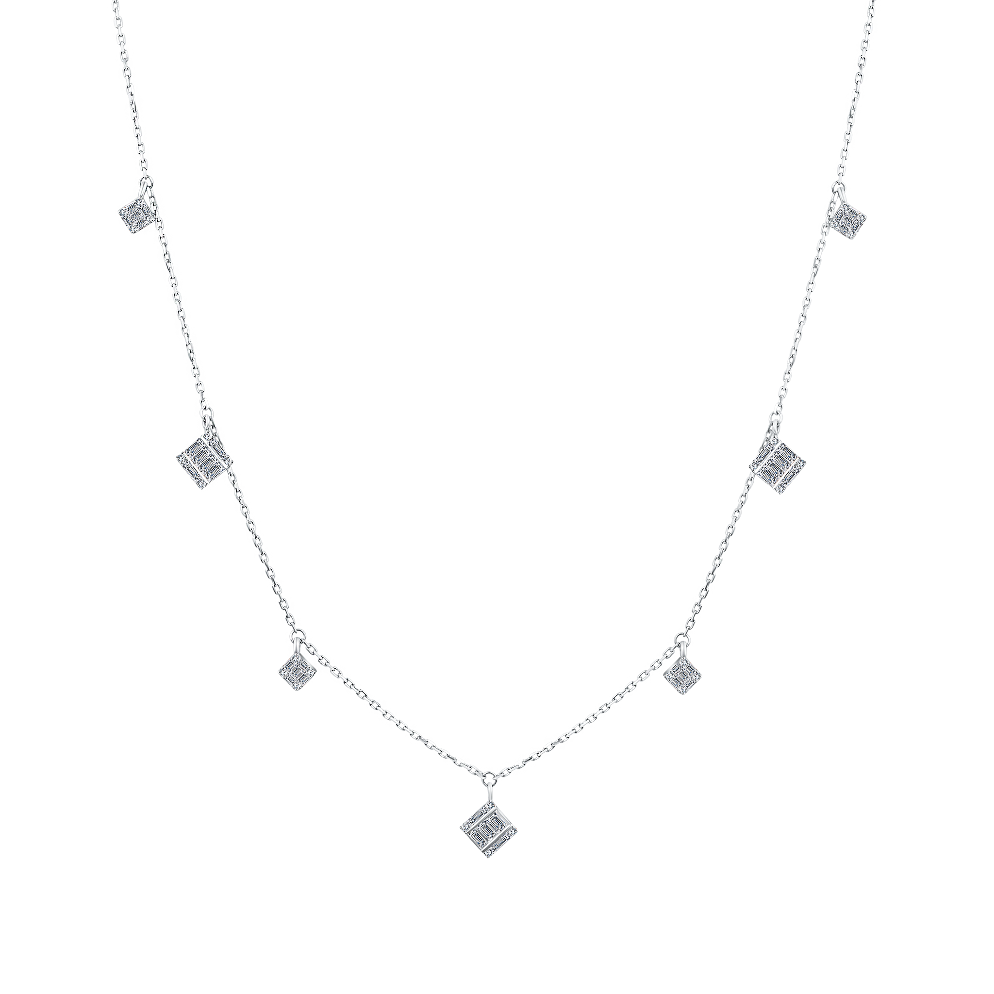 Trendy Multi Squared Sizes Diamond Necklace
