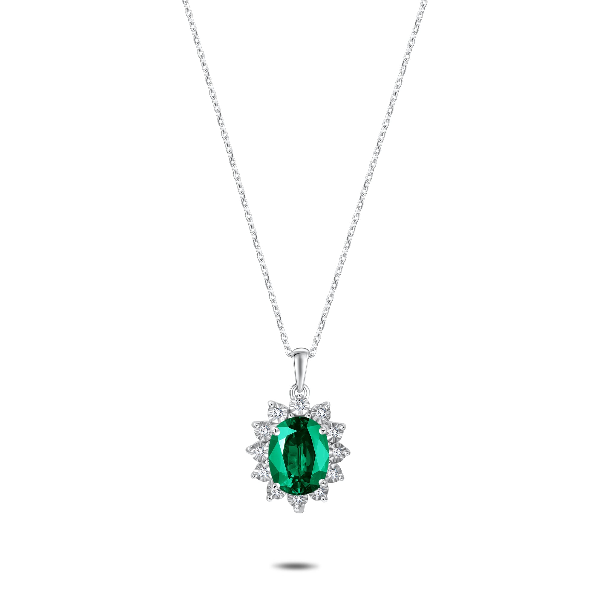 Diana Flower Emerald Pendant-Chain