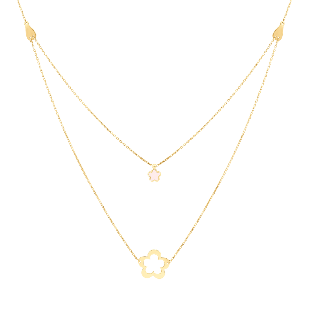 Eclat double two flowers gold necklace