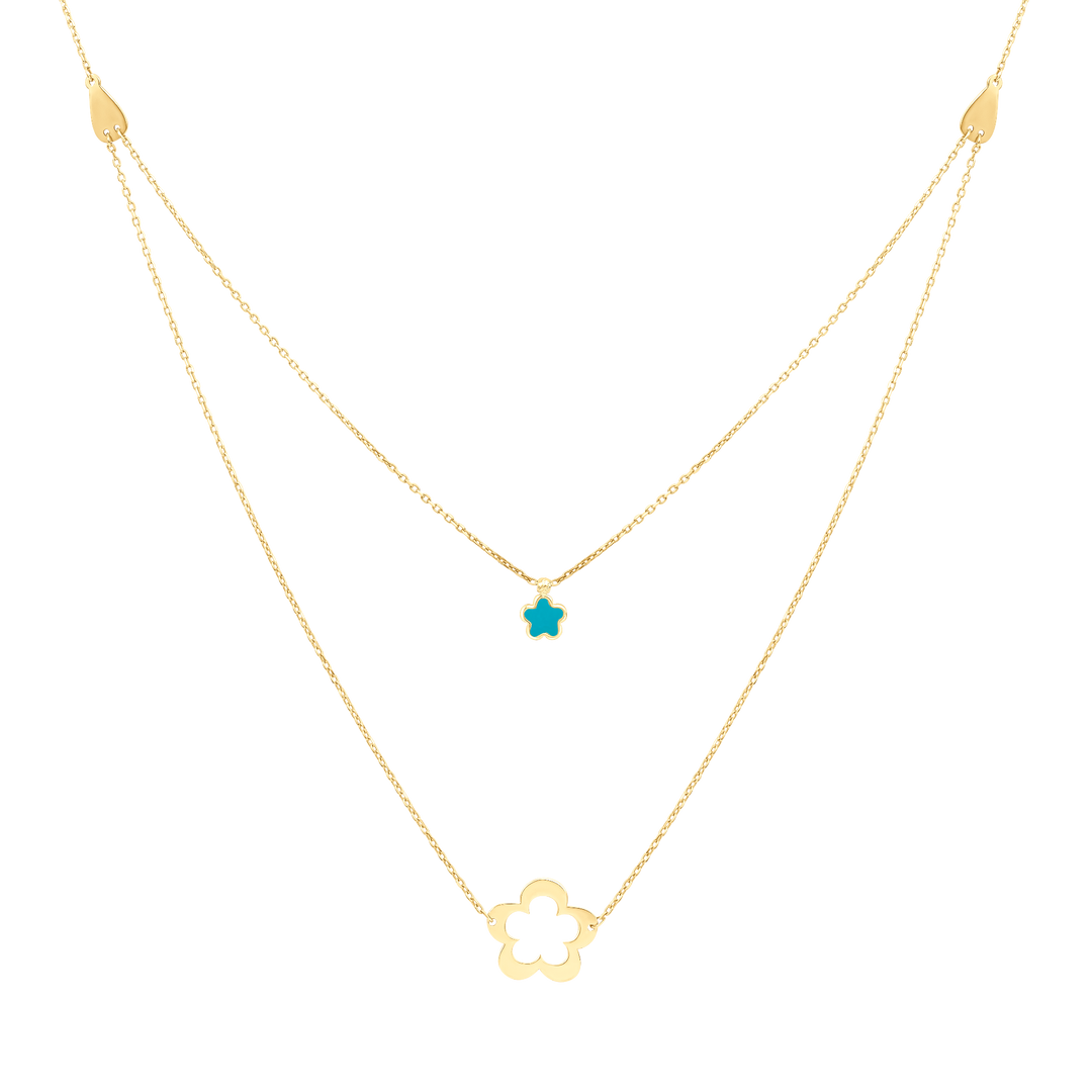 Eclat double two flowers gold necklace