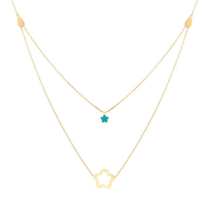 Eclat double two flowers gold necklace