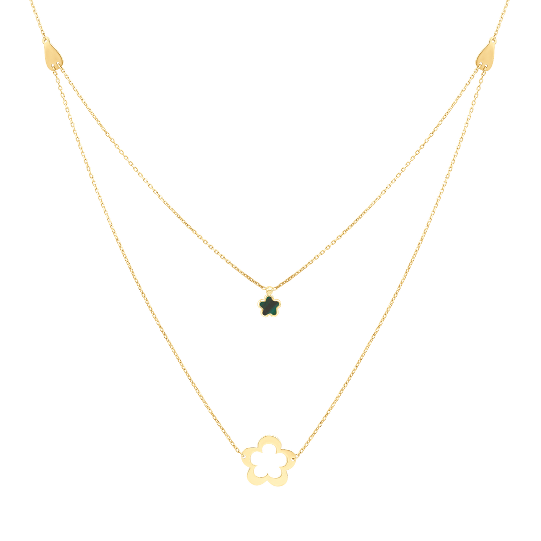 Eclat double two flowers gold necklace