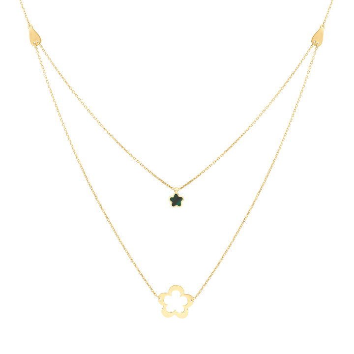 Eclat double two flowers gold necklace