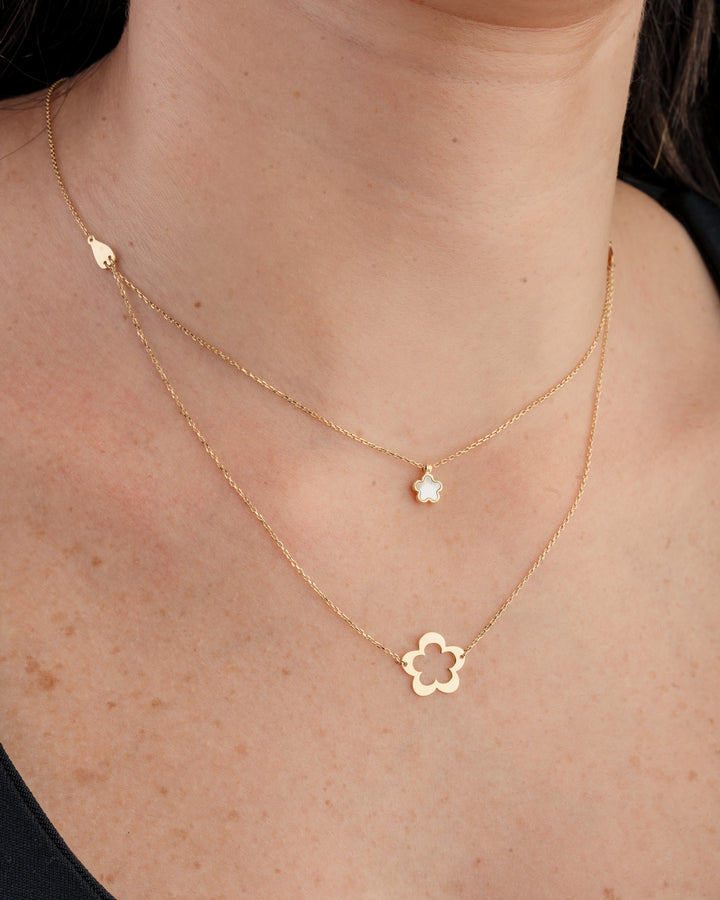 Eclat double two flowers gold necklace