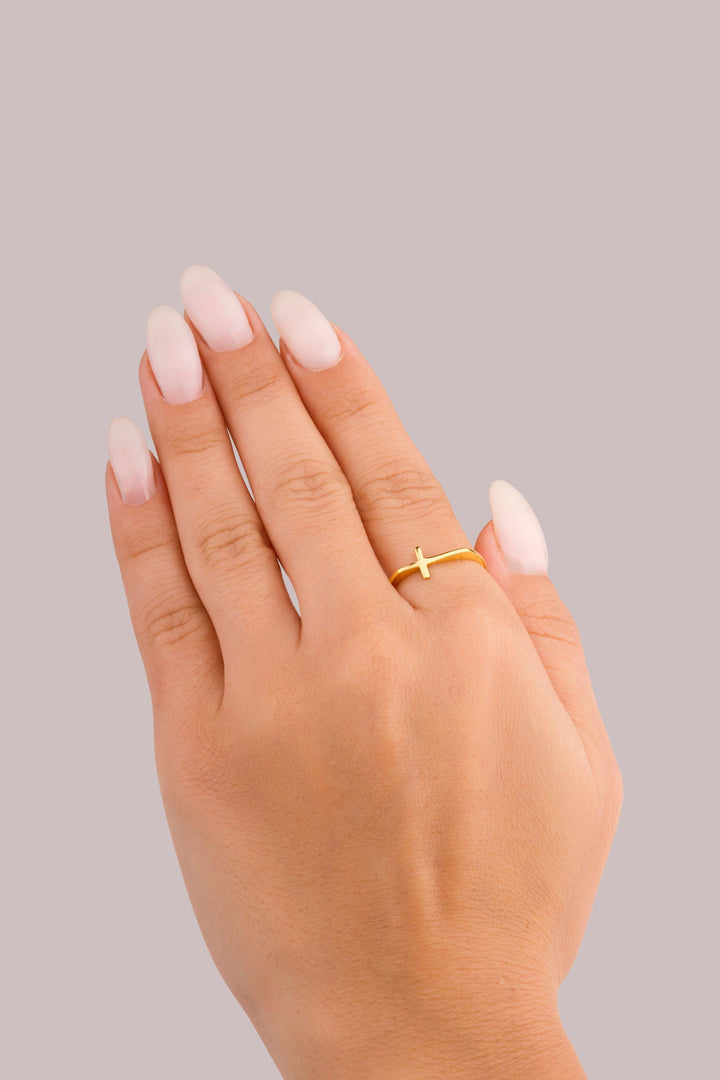 IRIS Flat Cross Gold Ring