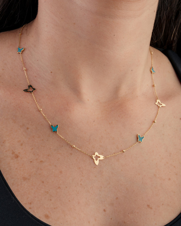 Eclat four butterflies gold necklace