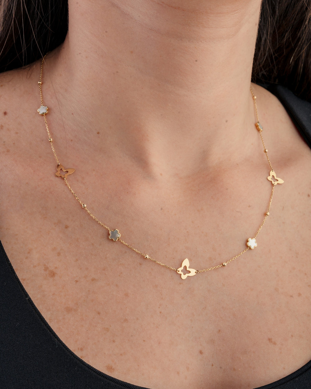 Eclat four butterflies gold necklace