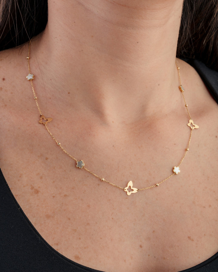 Eclat four butterflies gold necklace