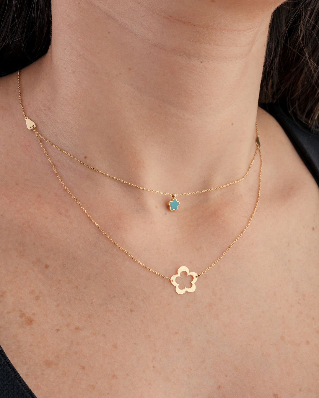 Eclat double two flowers gold necklace