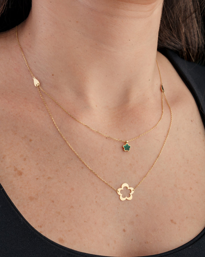 Eclat double two flowers gold necklace