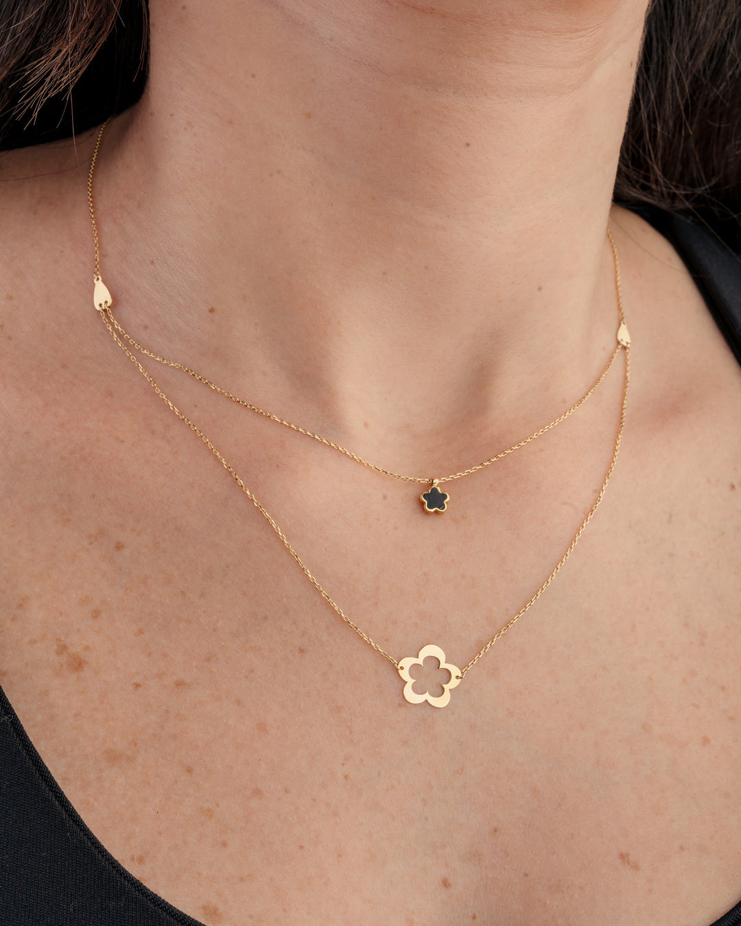 Eclat double two flowers gold necklace