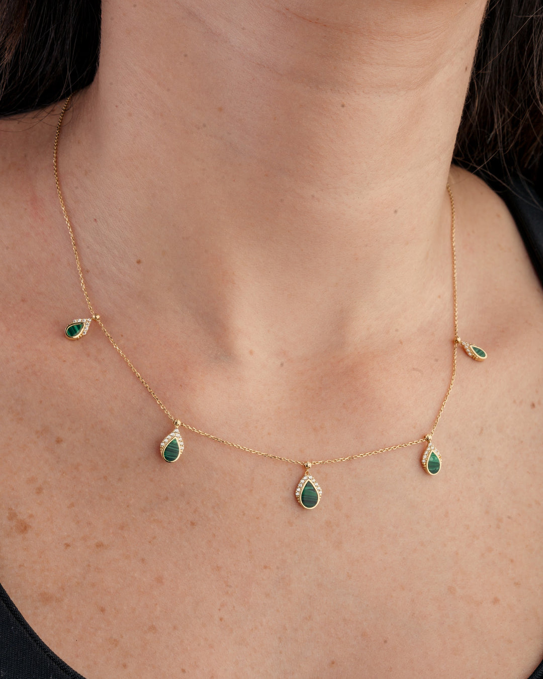 Eclat pares with stones gold necklace