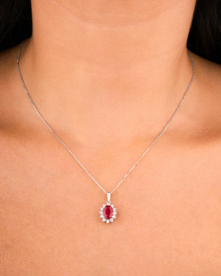 Diana Flower Diamond Pendant Chain - Ruby